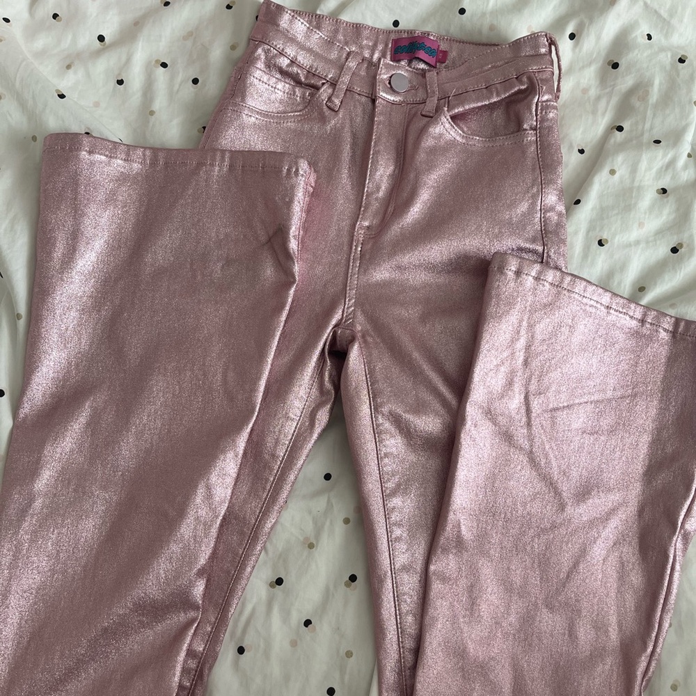 Edikted flare pink metallic pants